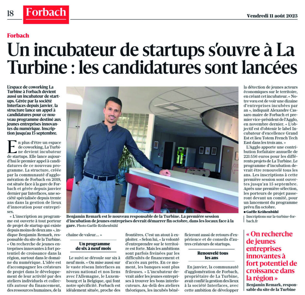 Un incubateur de Startups à La Turbine à Forbach.